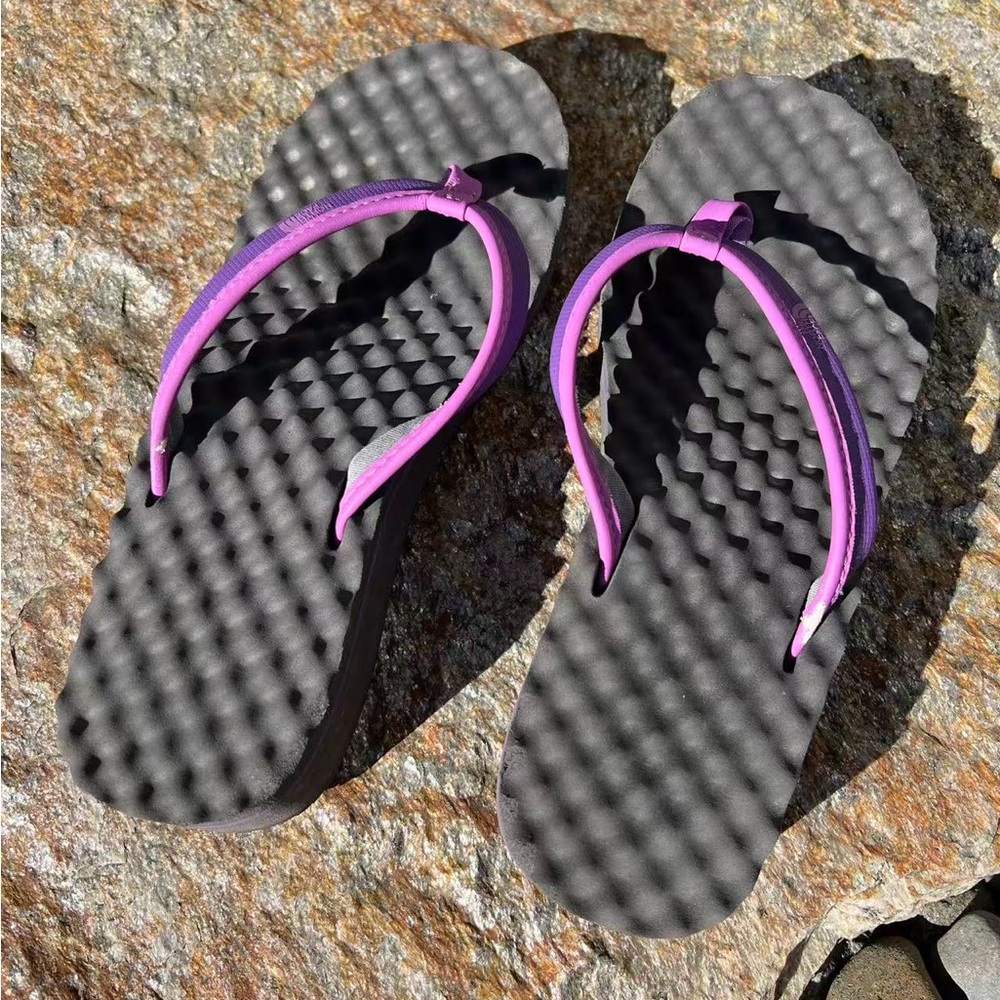 North Face Purple and Black Women's Platform Flip Flops in size 6